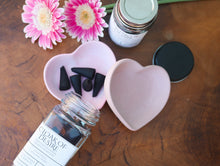 Load image into Gallery viewer, Cloak of Desire- Hand Dipped Incense Cones and Heart Dish