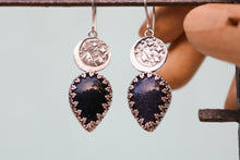 Load image into Gallery viewer, Velaris- Blue Goldstone + Sigil Earrings

