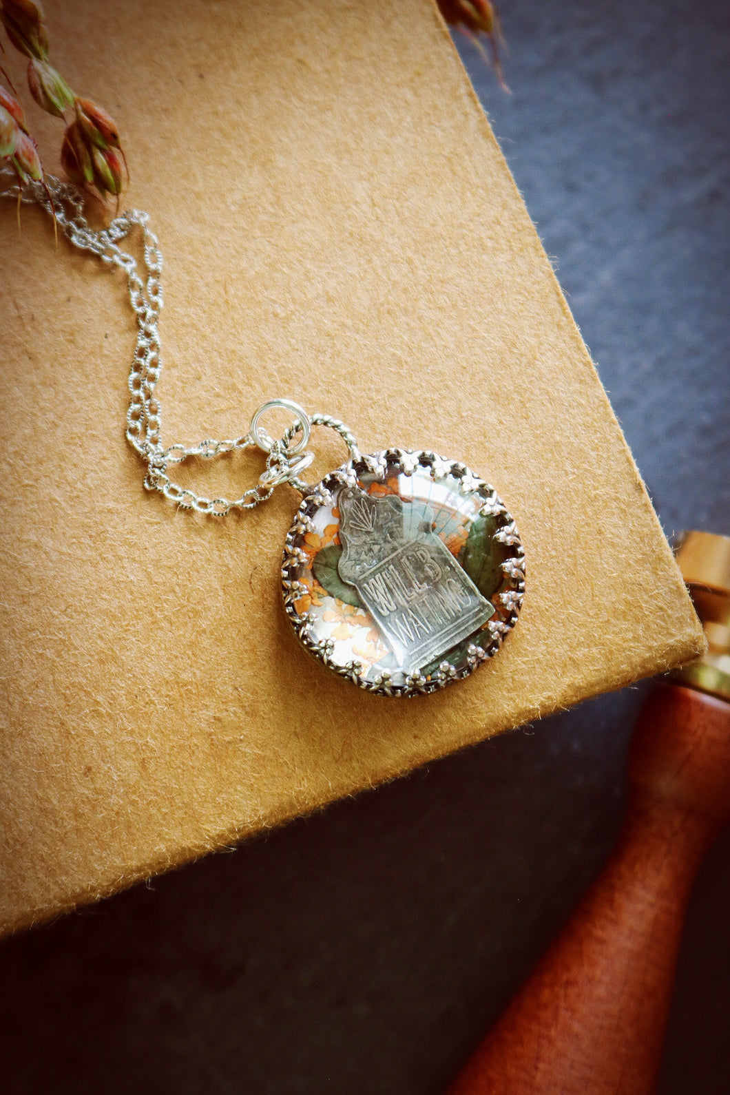 Tombstone + Pressed Flowers Encased in Glass Necklace
