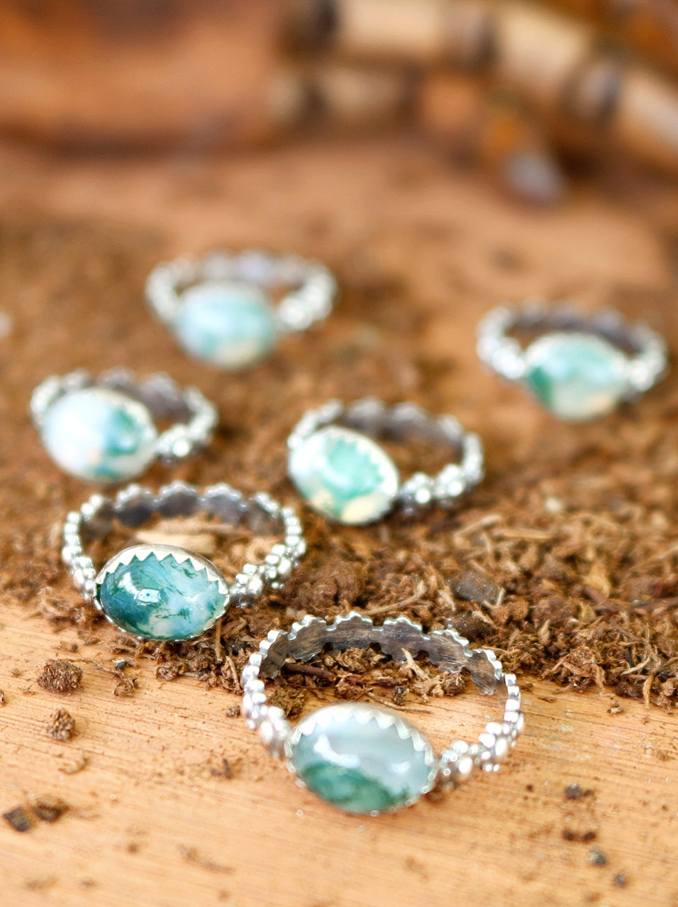 Floral Crown Moss Agate Rings